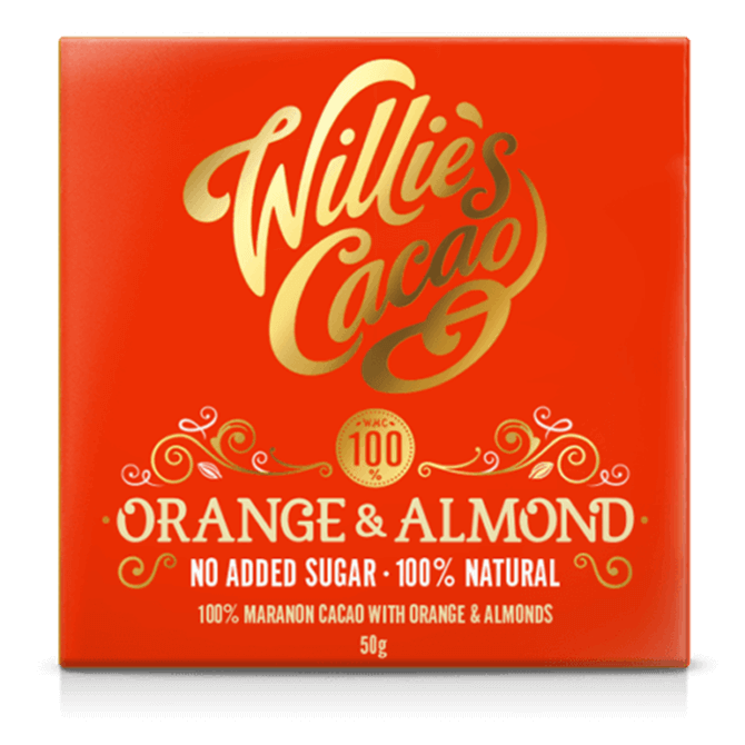 Willies Cacao - Orange Almond 100% Dark Chocolate 50g